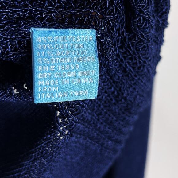 J McLaughlin Medium M Blue Loop Stitch Raglan Long Sleeve Sweater Cotton Blend - Picture 8 of 8